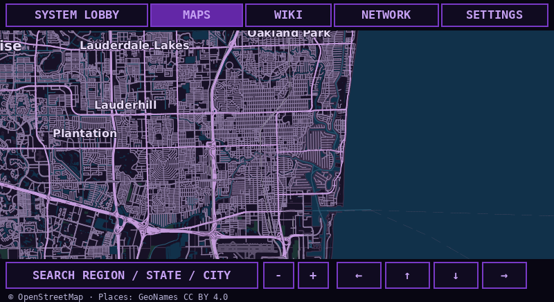 Go from a place to a map. A native offline map of the Fort Lauderdale area. Search, zoom, and pan without a wall of region buttons.