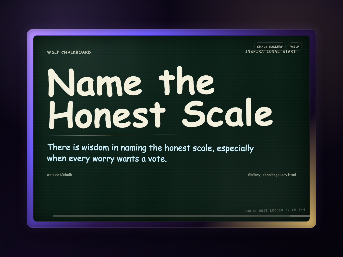 WSLP chalkboard reading Name the Honest Scale. There is wisdom in naming the honest scale, especially when every worry wants a vote.