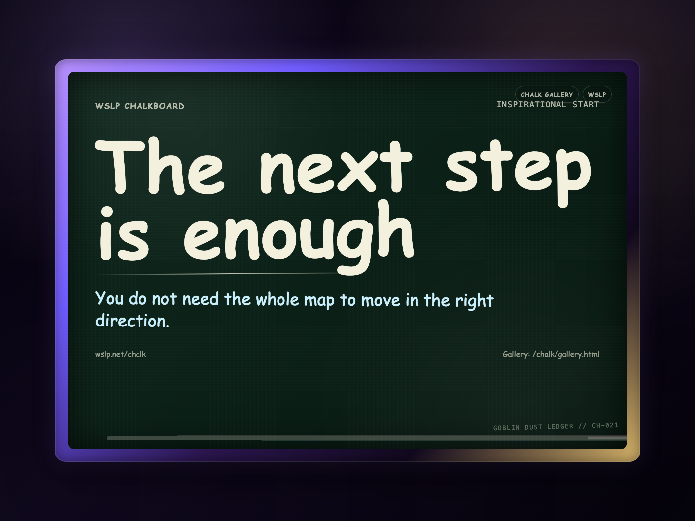 WSLP chalkboard reading The next step is enough. You do not need the whole map to move in the right direction.
